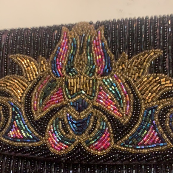 VINTAGE REGALE LTD BEADED EVENING CLUTCH PURSE BAG BLACK RED ART DECO - Picture 1 of 8